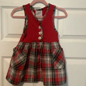 Vintage Healthtex Red Toddler Jumper Dress with Plaid Trim cat buttons